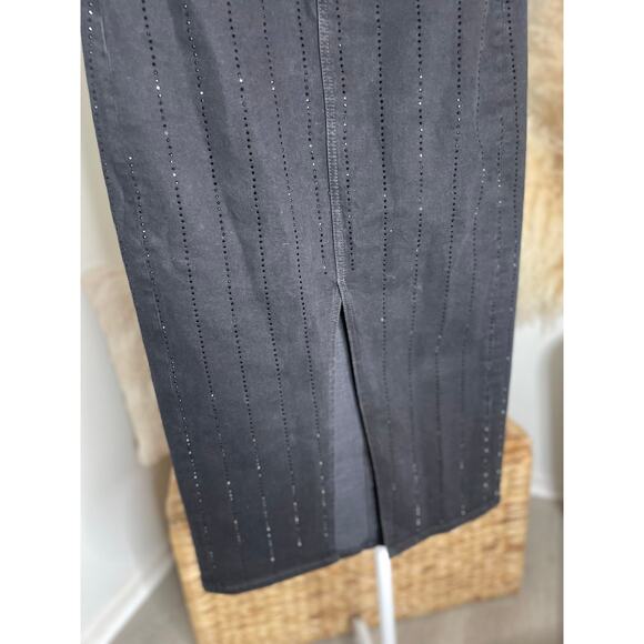 Loft Black Denim Midi Skirt Size 0 Sparkle Pinstripe Holiday Party - Picture 6 of 11